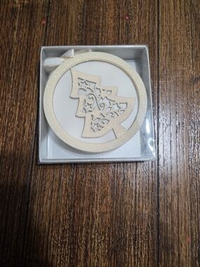 Cream Glitter Holiday Light Up Ornament